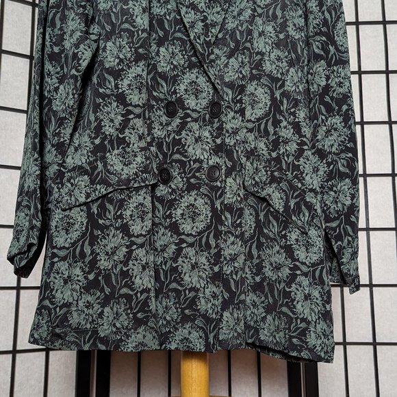 Vintage Carole Little green and black floral pattern lightweight blazer - Picture 3 of 5